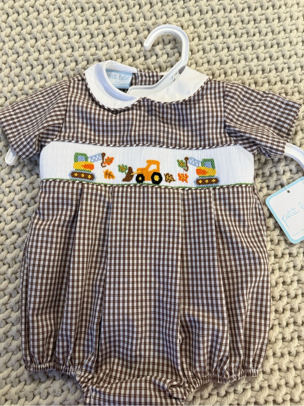 Brown Check Smocked Construction Romper